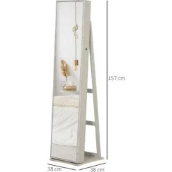 HOMCOM Armoire à Bijoux Avec Miroir Sur Pied Multi-rangements éclairage LED Blanc Dim. 38L X 38l X H157 Cm 9 HOMCOM Armoire à Bijoux Avec Miroir Sur Pied Multi-rangements éclairage LED Blanc Dim. 38L X 38l X H157 Cm -France HOMCOM Soldes 2022 25007121 3