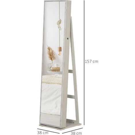 HOMCOM Armoire à Bijoux Avec Miroir Sur Pied Multi-rangements éclairage LED Blanc Dim. 38L X 38l X H157 Cm 5 HOMCOM Armoire à Bijoux Avec Miroir Sur Pied Multi-rangements éclairage LED Blanc Dim. 38L X 38l X H157 Cm – Image 3