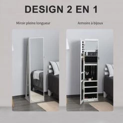 HOMCOM Armoire à Bijoux Avec Miroir Sur Pied Multi-rangements éclairage LED Blanc Dim. 38L X 38l X H157 Cm 10 HOMCOM Armoire à Bijoux Avec Miroir Sur Pied Multi-rangements éclairage LED Blanc Dim. 38L X 38l X H157 Cm -France HOMCOM Soldes 2022 25007121 4