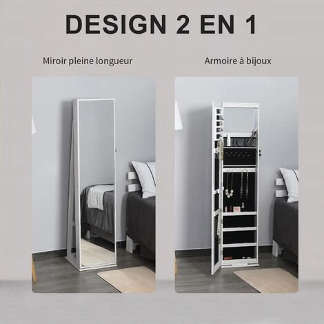 HOMCOM Armoire à Bijoux Avec Miroir Sur Pied Multi-rangements éclairage LED Blanc Dim. 38L X 38l X H157 Cm 6 HOMCOM Armoire à Bijoux Avec Miroir Sur Pied Multi-rangements éclairage LED Blanc Dim. 38L X 38l X H157 Cm – Image 4