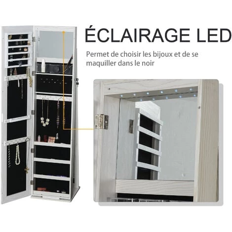 HOMCOM Armoire à Bijoux Avec Miroir Sur Pied Multi-rangements éclairage LED Blanc Dim. 38L X 38l X H157 Cm 7 HOMCOM Armoire à Bijoux Avec Miroir Sur Pied Multi-rangements éclairage LED Blanc Dim. 38L X 38l X H157 Cm – Image 5