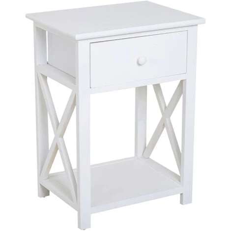 HOMCOM Table De Chevet Table De Nuit Style Cosy Avec Croix Latérales Tiroir Et étagère Bois Et MDF Blanc 3 HOMCOM Table De Chevet Table De Nuit Style Cosy Avec Croix Latérales Tiroir Et étagère Bois Et MDF Blanc