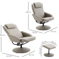HOMCOM Fauteuil Relax Inclinable Style Contemporain Avec Repose-pieds Revêtement Synthétique Acier Gris -France HOMCOM Soldes 2022 25007140 3