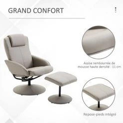 HOMCOM Fauteuil Relax Inclinable Style Contemporain Avec Repose-pieds Revêtement Synthétique Acier Gris -France HOMCOM Soldes 2022 25007140 5