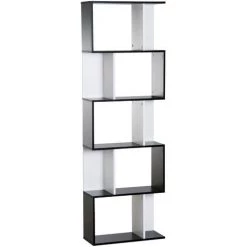 HOMCOM Bibliothèque étagère Meuble De Rangement Design Contemporain En S 5 étagères 60L X 24l X 185H Cm Noir Blanc