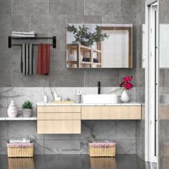 HOMCOM Armoire Murale Miroir Salle De Bain 3 Portes 3 étagères Dim. 90L X 14l X 60H Cm Panneaux Particules Chêne Clair -France HOMCOM Soldes 2022 25007200 2
