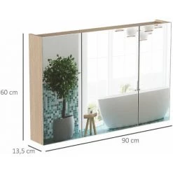 HOMCOM Armoire Murale Miroir Salle De Bain 3 Portes 3 étagères Dim. 90L X 14l X 60H Cm Panneaux Particules Chêne Clair -France HOMCOM Soldes 2022 25007200 3