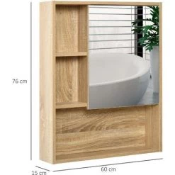HOMCOM Armoire Murale De Rangement Salle De Bain Avec Porte Miroir Couleur Bois De Chêne Dim. 60L X 15l X H76 Cm -France HOMCOM Soldes 2022 25007223 3