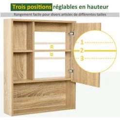 HOMCOM Armoire Murale De Rangement Salle De Bain Avec Porte Miroir Couleur Bois De Chêne Dim. 60L X 15l X H76 Cm -France HOMCOM Soldes 2022 25007223 4