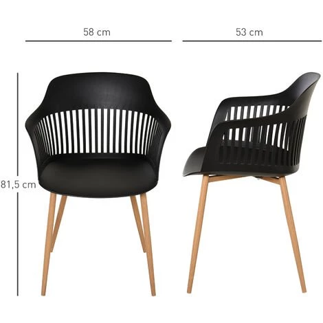 HOMCOM Lot De 2 Chaises De Salle à Manger, Chaise De Cuisine, Design élégant Moderne, Pieds Antidérapants Métal, Dossier Large Accoudoirs Ergonomiques, Grand Confort, 58 X 53 X 81,5 Cm, Noir - Noir 4 HOMCOM Lot De 2 Chaises De Salle à Manger, Chaise De Cuisine, Design élégant Moderne, Pieds Antidérapants Métal, Dossier Large Accoudoirs Ergonomiques, Grand Confort, 58 X 53 X 81,5 Cm, Noir - Noir – Image 3