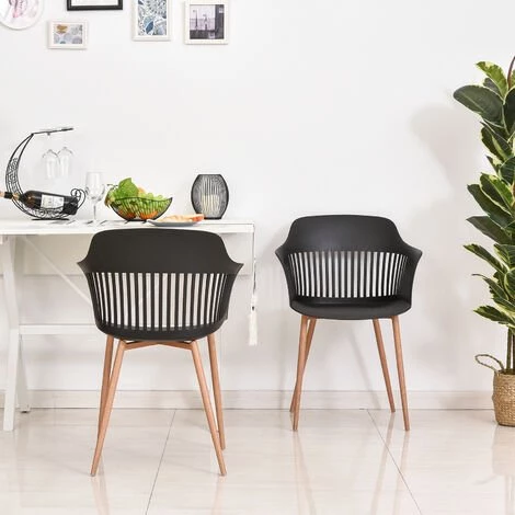 HOMCOM Lot De 2 Chaises De Salle à Manger, Chaise De Cuisine, Design élégant Moderne, Pieds Antidérapants Métal, Dossier Large Accoudoirs Ergonomiques, Grand Confort, 58 X 53 X 81,5 Cm, Noir - Noir 5 HOMCOM Lot De 2 Chaises De Salle à Manger, Chaise De Cuisine, Design élégant Moderne, Pieds Antidérapants Métal, Dossier Large Accoudoirs Ergonomiques, Grand Confort, 58 X 53 X 81,5 Cm, Noir - Noir – Image 4