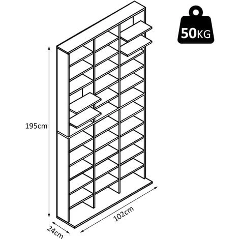 HOMCOM Étagère Rangement CD/DVD Meuble De Rangement Pour 1116 CDs 33 Compartiments Réglables En Hauteur 102 X 24 X 195 Cm Marron 5 HOMCOM Étagère Rangement CD/DVD Meuble De Rangement Pour 1116 CDs 33 Compartiments Réglables En Hauteur 102 X 24 X 195 Cm Marron – Image 3