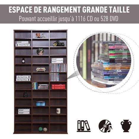 HOMCOM Étagère Rangement CD/DVD Meuble De Rangement Pour 1116 CDs 33 Compartiments Réglables En Hauteur 102 X 24 X 195 Cm Marron 6 HOMCOM Étagère Rangement CD/DVD Meuble De Rangement Pour 1116 CDs 33 Compartiments Réglables En Hauteur 102 X 24 X 195 Cm Marron – Image 4