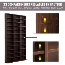 HOMCOM Étagère Rangement CD/DVD Meuble De Rangement Pour 1116 CDs 33 Compartiments Réglables En Hauteur 102 X 24 X 195 Cm Marron 11 HOMCOM Étagère Rangement CD/DVD Meuble De Rangement Pour 1116 CDs 33 Compartiments Réglables En Hauteur 102 X 24 X 195 Cm Marron -France HOMCOM Soldes 2022 25007252 5