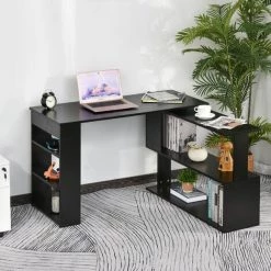 HOMCOM Bureau Informatique Multimédia Modulable Bibliothèque Intégrée + étagère 3 Niveaux Panneaux Particules Noir - Noir -France HOMCOM Soldes 2022 25007263 2