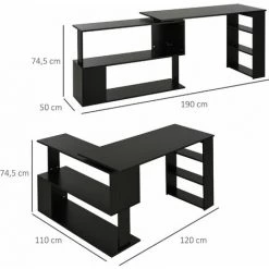 HOMCOM Bureau Informatique Multimédia Modulable Bibliothèque Intégrée + étagère 3 Niveaux Panneaux Particules Noir - Noir -France HOMCOM Soldes 2022 25007263 3