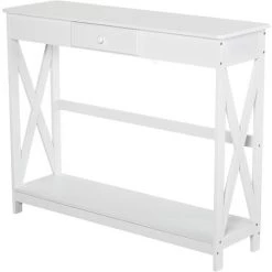 HOMCOM Console Style Table De Drapier Néo-rétro Tiroir + étagère Dim. 100L X 30l X 81H Cm MDF Blanc