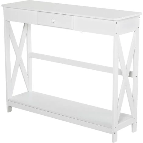 HOMCOM Console Style Table De Drapier Néo-rétro Tiroir + étagère Dim. 100L X 30l X 81H Cm MDF Blanc 3 HOMCOM Console Style Table De Drapier Néo-rétro Tiroir + étagère Dim. 100L X 30l X 81H Cm MDF Blanc