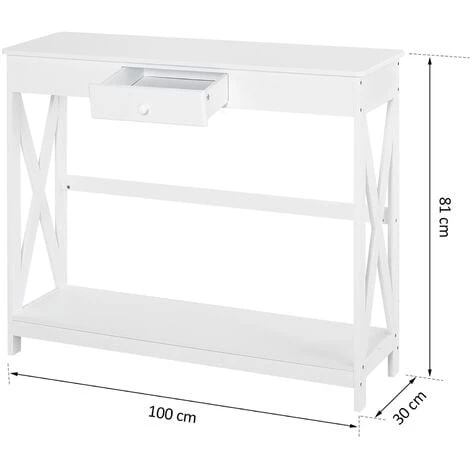 HOMCOM Console Style Table De Drapier Néo-rétro Tiroir + étagère Dim. 100L X 30l X 81H Cm MDF Blanc 5 HOMCOM Console Style Table De Drapier Néo-rétro Tiroir + étagère Dim. 100L X 30l X 81H Cm MDF Blanc – Image 3