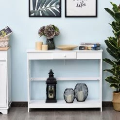 HOMCOM Console Style Table De Drapier Néo-rétro Tiroir + étagère Dim. 100L X 30l X 81H Cm MDF Blanc 10 HOMCOM Console Style Table De Drapier Néo-rétro Tiroir + étagère Dim. 100L X 30l X 81H Cm MDF Blanc -France HOMCOM Soldes 2022 25007292 4