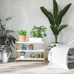 HOMCOM Etagère à Chaussures, étagère De Rangement, Meuble Chaussures 3 Niveaux Bambou MDF Blanc -France HOMCOM Soldes 2022 25007299 3