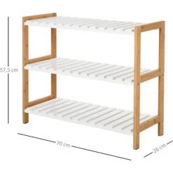 HOMCOM Etagère à Chaussures, étagère De Rangement, Meuble Chaussures 3 Niveaux Bambou MDF Blanc -France HOMCOM Soldes 2022 25007299 4