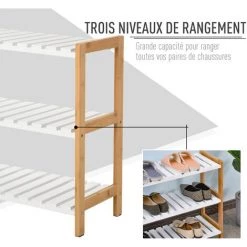 HOMCOM Etagère à Chaussures, étagère De Rangement, Meuble Chaussures 3 Niveaux Bambou MDF Blanc -France HOMCOM Soldes 2022 25007299 5