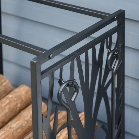 HOMCOM Serviteur De Cheminée Arbre - Porte Bûches - Range Bûches Multi Accessoires étagère 46L X 29l X 70H Cm Acier Noir - Noir 4 HOMCOM Serviteur De Cheminée Arbre - Porte Bûches - Range Bûches Multi Accessoires étagère 46L X 29l X 70H Cm Acier Noir - Noir – Image 2