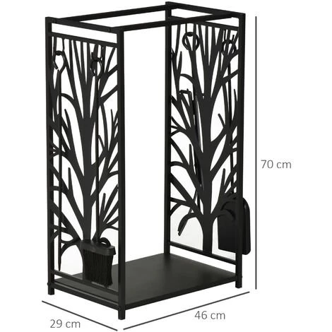 HOMCOM Serviteur De Cheminée Arbre - Porte Bûches - Range Bûches Multi Accessoires étagère 46L X 29l X 70H Cm Acier Noir - Noir 5 HOMCOM Serviteur De Cheminée Arbre - Porte Bûches - Range Bûches Multi Accessoires étagère 46L X 29l X 70H Cm Acier Noir - Noir – Image 3