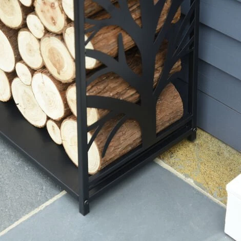 HOMCOM Serviteur De Cheminée Arbre - Porte Bûches - Range Bûches Multi Accessoires étagère 46L X 29l X 70H Cm Acier Noir - Noir 6 HOMCOM Serviteur De Cheminée Arbre - Porte Bûches - Range Bûches Multi Accessoires étagère 46L X 29l X 70H Cm Acier Noir - Noir – Image 4