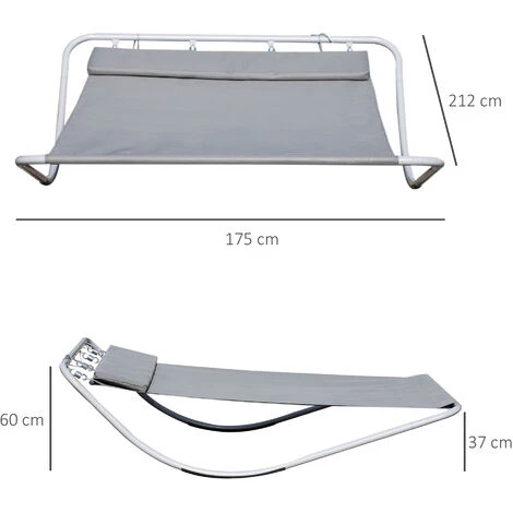 HOMCOM Bain De Soleil Transat De Jardin Bascule 2 Personnes Hamac 2,12 X 1,75 X 0,6 M Gris - Gris 5 HOMCOM Bain De Soleil Transat De Jardin Bascule 2 Personnes Hamac 2,12 X 1,75 X 0,6 M Gris - Gris – Image 3