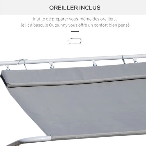 HOMCOM Bain De Soleil Transat De Jardin Bascule 2 Personnes Hamac 2,12 X 1,75 X 0,6 M Gris - Gris 6 HOMCOM Bain De Soleil Transat De Jardin Bascule 2 Personnes Hamac 2,12 X 1,75 X 0,6 M Gris - Gris – Image 4