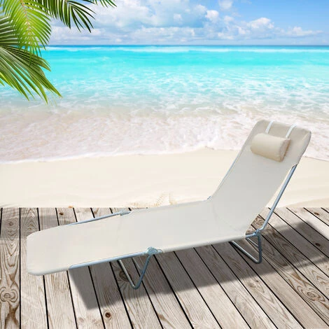 HOMCOM Chaise Longue Pliante Bain De Soleil Inclinable Transat Textilène Lit Jardin Plage 182L X 56l X 24,5H Cm Beige - Beige 4 HOMCOM Chaise Longue Pliante Bain De Soleil Inclinable Transat Textilène Lit Jardin Plage 182L X 56l X 24,5H Cm Beige - Beige – Image 2