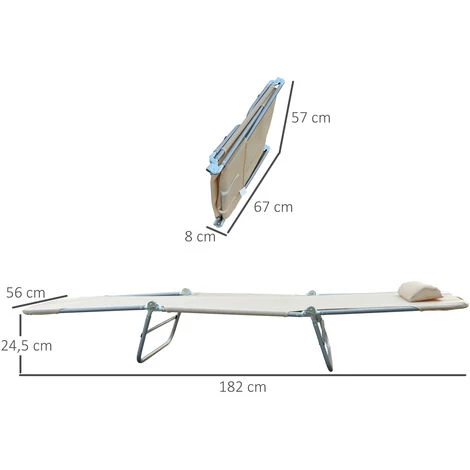 HOMCOM Chaise Longue Pliante Bain De Soleil Inclinable Transat Textilène Lit Jardin Plage 182L X 56l X 24,5H Cm Beige - Beige 5 HOMCOM Chaise Longue Pliante Bain De Soleil Inclinable Transat Textilène Lit Jardin Plage 182L X 56l X 24,5H Cm Beige - Beige – Image 3