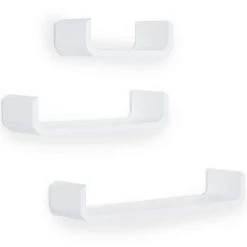 HOMCOM Lot De 3 étagères Murales Flottantes Design Contemporain Courbé Kit Fixation Inclus MDF Blanc - Blanc