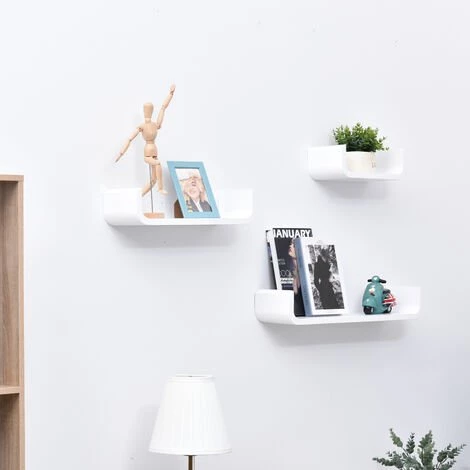 HOMCOM Lot De 3 étagères Murales Flottantes Design Contemporain Courbé Kit Fixation Inclus MDF Blanc - Blanc 6 HOMCOM Lot De 3 étagères Murales Flottantes Design Contemporain Courbé Kit Fixation Inclus MDF Blanc - Blanc – Image 4