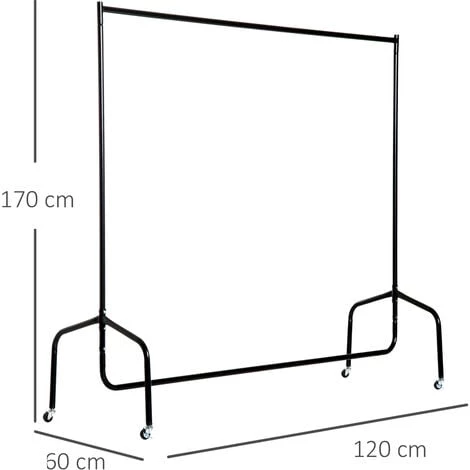HOMCOM Portant Tringle à Vêtements Acier Charge Max. 140 Kg Dim. 120L X 60l X 170H Cm Noir - Noir 5 HOMCOM Portant Tringle à Vêtements Acier Charge Max. 140 Kg Dim. 120L X 60l X 170H Cm Noir - Noir – Image 3