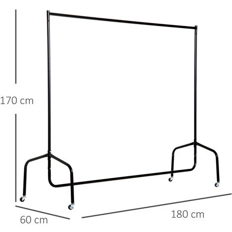 HOMCOM Portant Tringle à Vêtements Acier Charge Max. 140 Kg Dim. 180L X 60l X 170H Cm Noir - Noir 5 HOMCOM Portant Tringle à Vêtements Acier Charge Max. 140 Kg Dim. 180L X 60l X 170H Cm Noir - Noir – Image 3