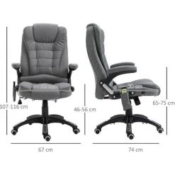 HOMCOM Fauteuil De Bureau Direction Massant Chauffant Hauteur Réglable Dossier Inclinable Toile De Lin Gris Chiné -France HOMCOM Soldes 2022 25007606 3