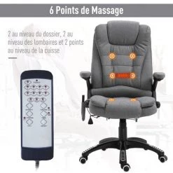 HOMCOM Fauteuil De Bureau Direction Massant Chauffant Hauteur Réglable Dossier Inclinable Toile De Lin Gris Chiné -France HOMCOM Soldes 2022 25007606 4