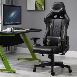 HOMCOM Fauteuil Gaming Militaire - Chaise Gamer - Inclinable, Hauteur Réglable Assise, Accoudoirs, Pivotant - Coussin Lombaires Massant, Tétière - Revêtement Synthétique Noir Vert - Vert 8 HOMCOM Fauteuil Gaming Militaire - Chaise Gamer - Inclinable, Hauteur Réglable Assise, Accoudoirs, Pivotant - Coussin Lombaires Massant, Tétière - Revêtement Synthétique Noir Vert - Vert -France HOMCOM Soldes 2022 25007609 2