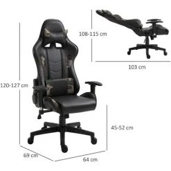 HOMCOM Fauteuil Gaming Militaire - Chaise Gamer - Inclinable, Hauteur Réglable Assise, Accoudoirs, Pivotant - Coussin Lombaires Massant, Tétière - Revêtement Synthétique Noir Vert - Vert 9 HOMCOM Fauteuil Gaming Militaire - Chaise Gamer - Inclinable, Hauteur Réglable Assise, Accoudoirs, Pivotant - Coussin Lombaires Massant, Tétière - Revêtement Synthétique Noir Vert - Vert -France HOMCOM Soldes 2022 25007609 3