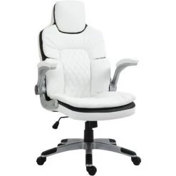 HOMCOM Fauteuil De Bureau Manager Gaming Style Baquet Racing Dossier Assise Capitonné Revêtement Synthétique Blanc Noir