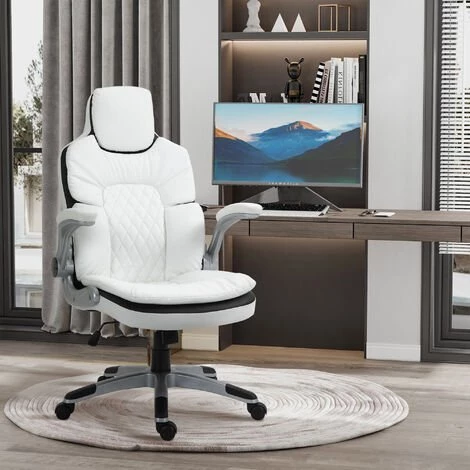 HOMCOM Fauteuil De Bureau Manager Gaming Style Baquet Racing Dossier Assise Capitonné Revêtement Synthétique Blanc Noir 4 HOMCOM Fauteuil De Bureau Manager Gaming Style Baquet Racing Dossier Assise Capitonné Revêtement Synthétique Blanc Noir – Image 2