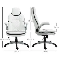 HOMCOM Fauteuil De Bureau Manager Gaming Style Baquet Racing Dossier Assise Capitonné Revêtement Synthétique Blanc Noir 9 HOMCOM Fauteuil De Bureau Manager Gaming Style Baquet Racing Dossier Assise Capitonné Revêtement Synthétique Blanc Noir -France HOMCOM Soldes 2022 25007623 3