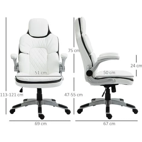 HOMCOM Fauteuil De Bureau Manager Gaming Style Baquet Racing Dossier Assise Capitonné Revêtement Synthétique Blanc Noir 5 HOMCOM Fauteuil De Bureau Manager Gaming Style Baquet Racing Dossier Assise Capitonné Revêtement Synthétique Blanc Noir – Image 3