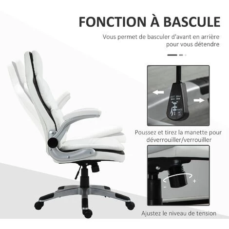 HOMCOM Fauteuil De Bureau Manager Gaming Style Baquet Racing Dossier Assise Capitonné Revêtement Synthétique Blanc Noir 6 HOMCOM Fauteuil De Bureau Manager Gaming Style Baquet Racing Dossier Assise Capitonné Revêtement Synthétique Blanc Noir – Image 4