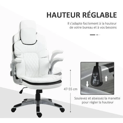 HOMCOM Fauteuil De Bureau Manager Gaming Style Baquet Racing Dossier Assise Capitonné Revêtement Synthétique Blanc Noir 7 HOMCOM Fauteuil De Bureau Manager Gaming Style Baquet Racing Dossier Assise Capitonné Revêtement Synthétique Blanc Noir – Image 5