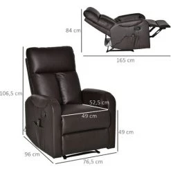HOMCOM Fauteuil De Massage Relaxation électrique Inclinable 180° Avec Repose-pied Ajustable Coloris Marron -France HOMCOM Soldes 2022 25007674 3