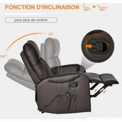 HOMCOM Fauteuil De Massage Relaxation électrique Inclinable 180° Avec Repose-pied Ajustable Coloris Marron -France HOMCOM Soldes 2022 25007674 5